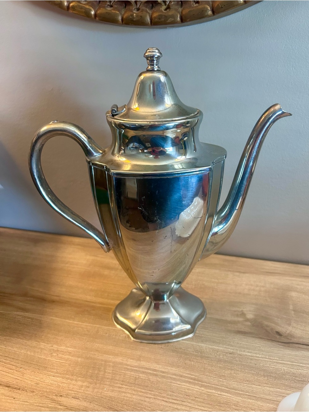 Vintage Silver Coffee Pot with Curved Spout and Handle